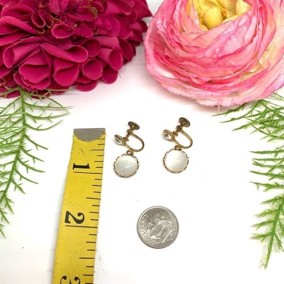 VINTAGE⚜️ANTIQUE Moonstone Dangle Clip Earrings - Picture 10 of 10